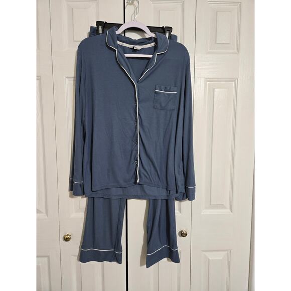 Nicole miller large women's blue ribbed pajama set - Picture 1 of 13